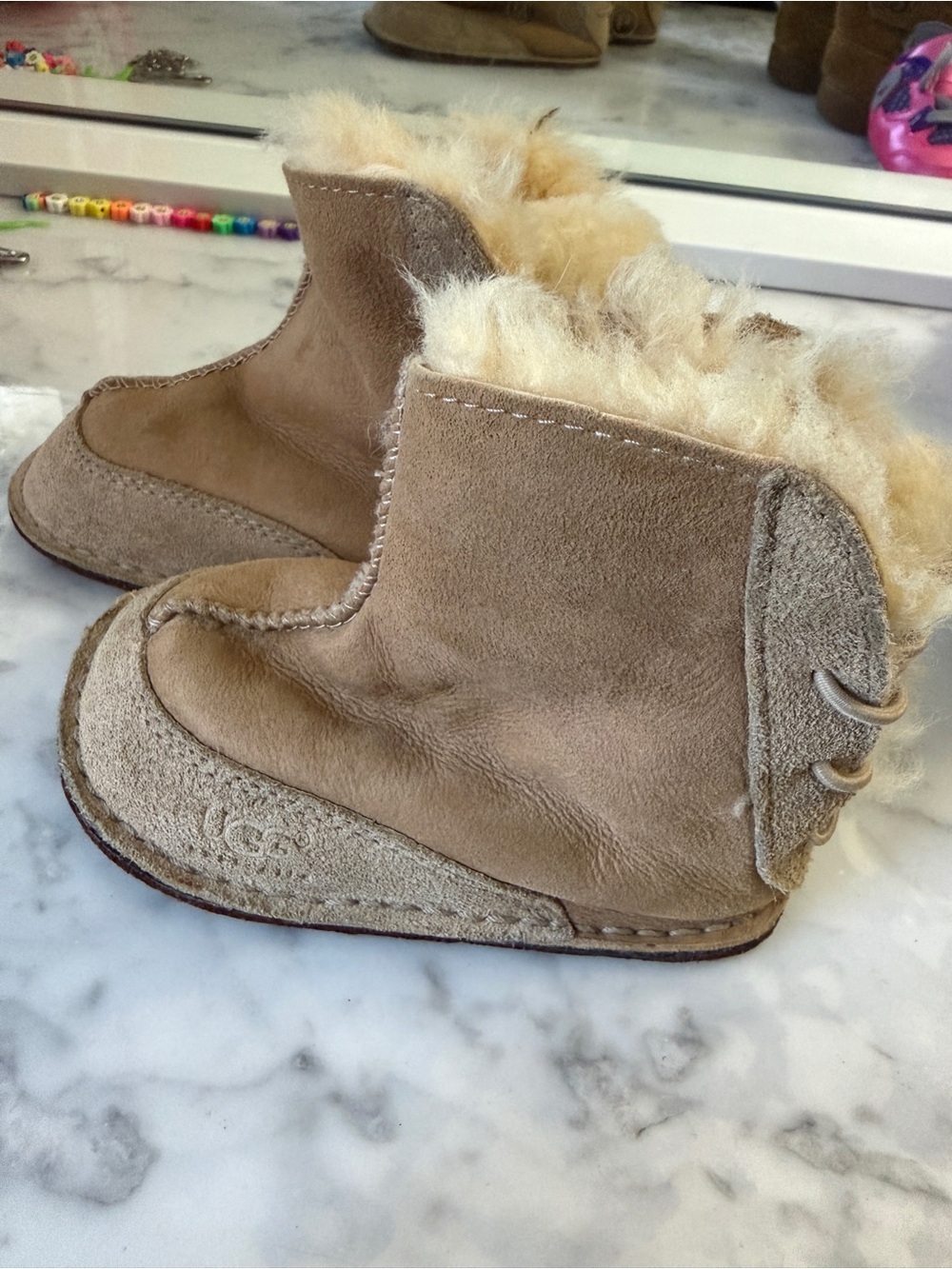 UGG Kids Tan Shearling-Lined Suede Boots